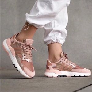 adidas white shoes with rose gold stripes